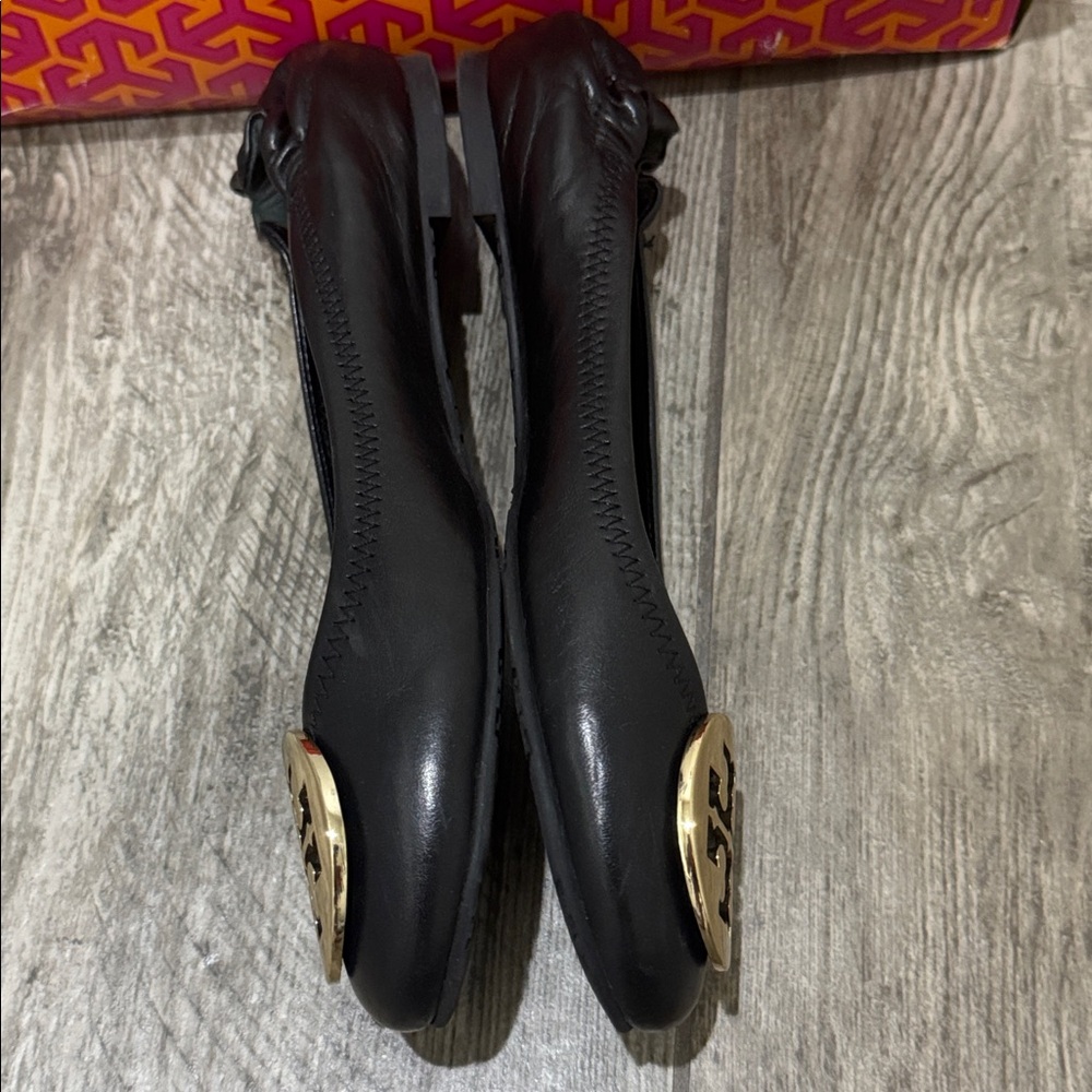 Tory Burch Leather Reva Ballet Flats with Gold Accent - Picture 3 of 10